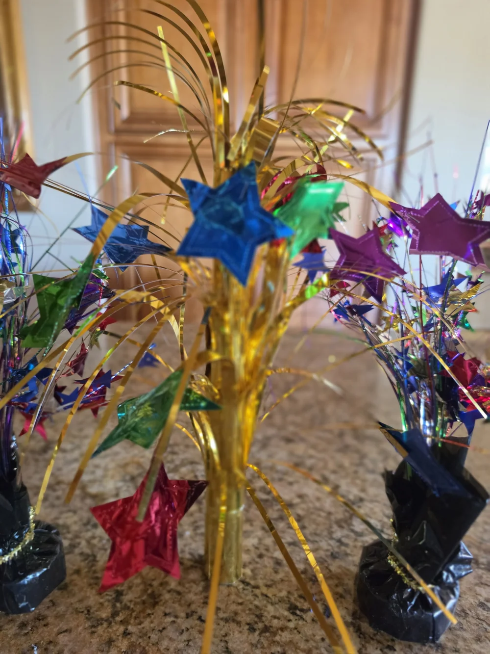 Party Pack Festive Multicolor Star Foil Table Decorations Gold Weights Bases EUC